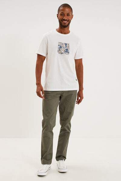 Pantalon chino droit stretch vert kaki homme