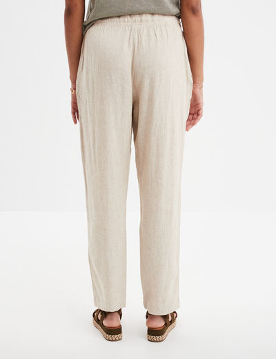 Pantalon en lin droit 7/8ème beige femme