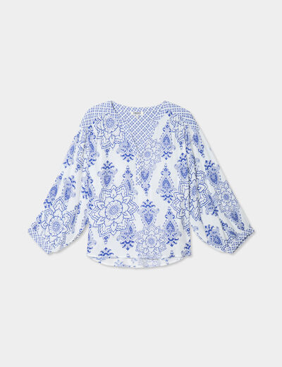 Blouse fluide col tunisien blanc femme