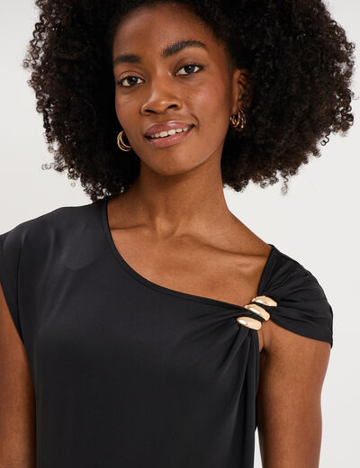 T-shirt asym&eacute;trique avec broche noir femme