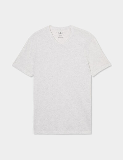T-shirt droit col V ecru homme