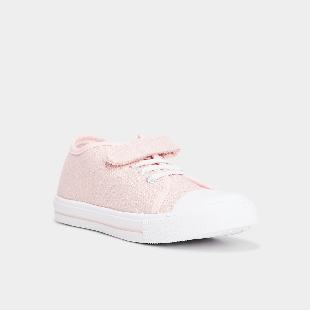 Tennis basses en toile &agrave; scratchs rose fille