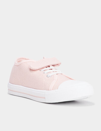 Tennis basses en toile à scratchs rose fille