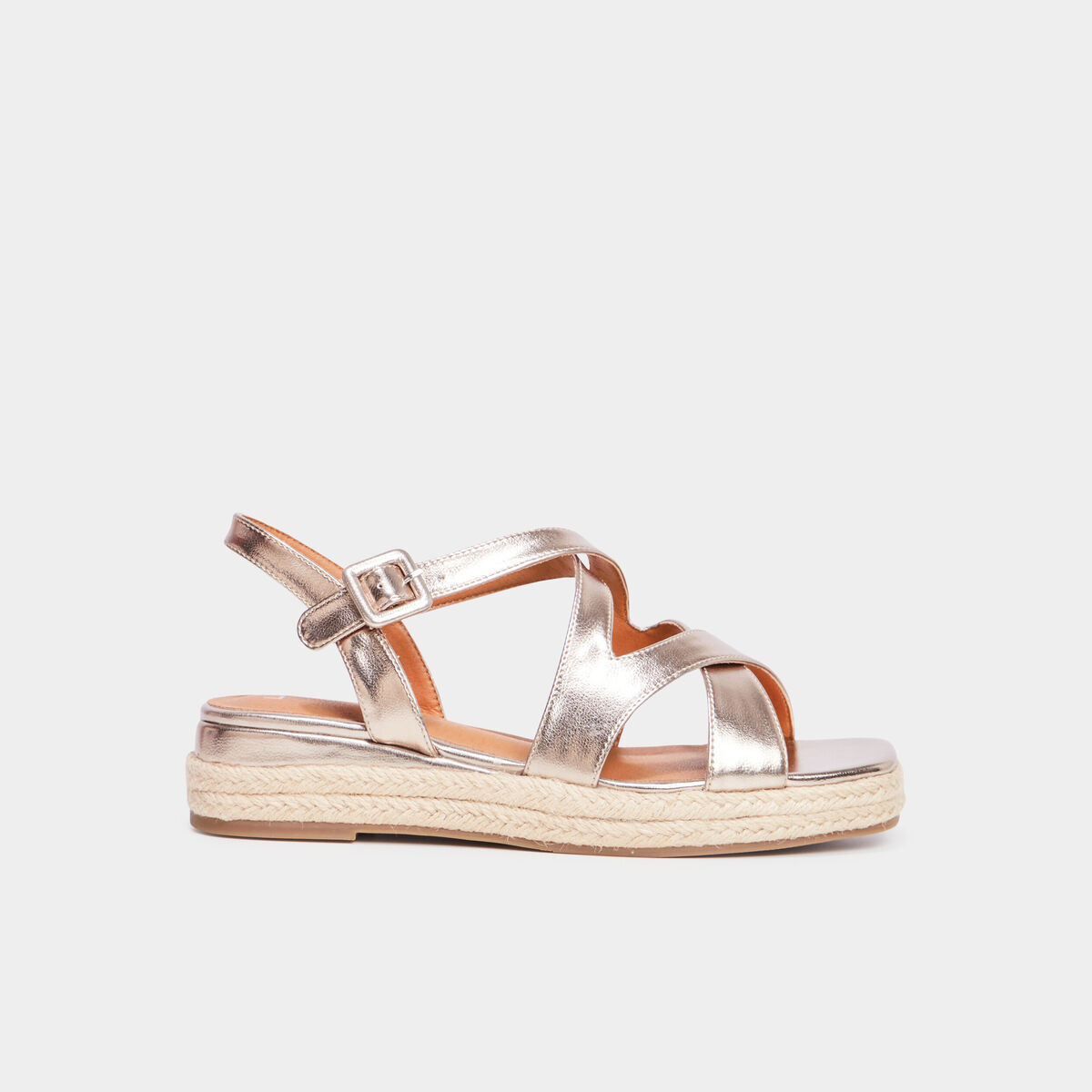Sandales en cuir semelles corde jaune or femme