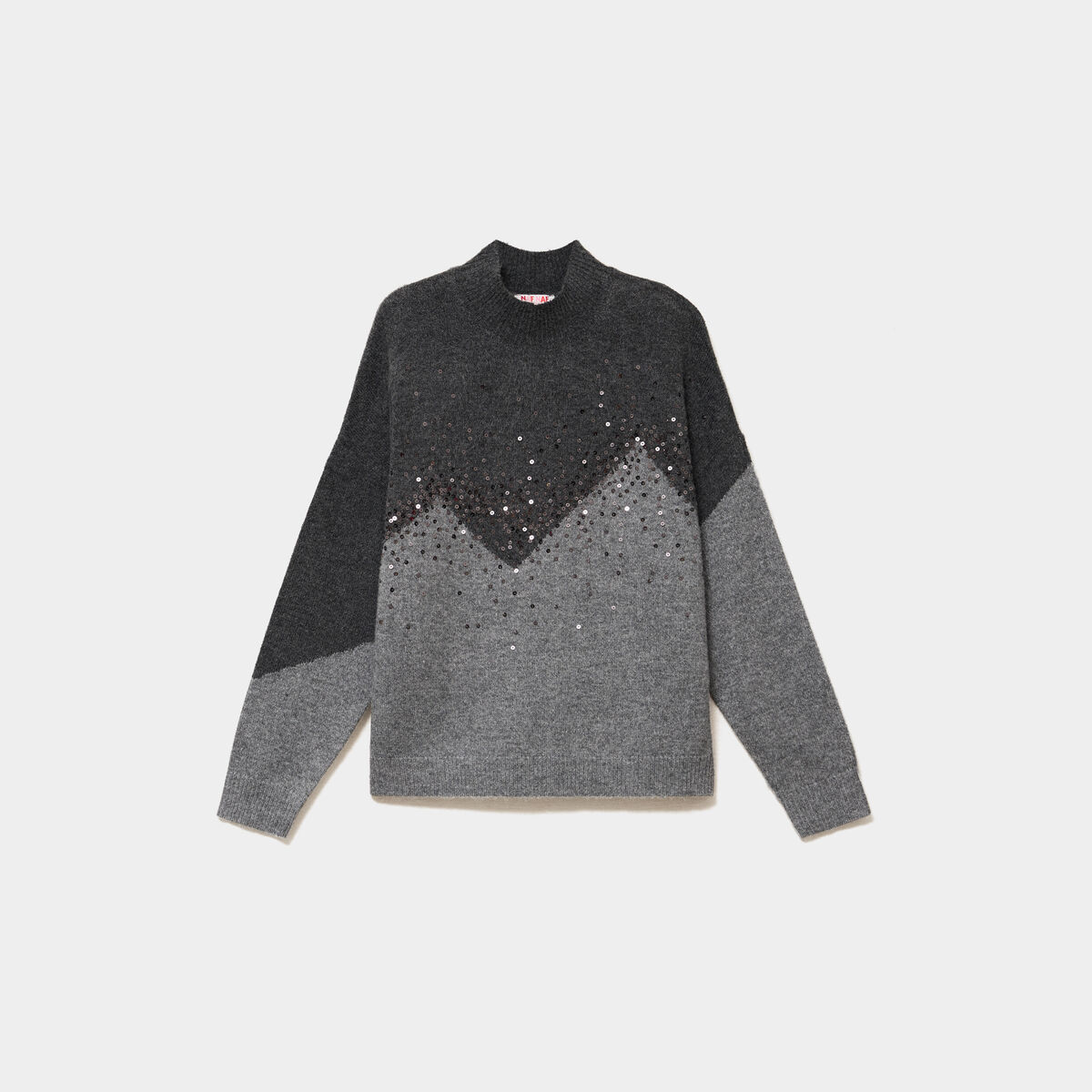 Pull col montant &agrave; sequins oversize gris fonc&eacute; femme