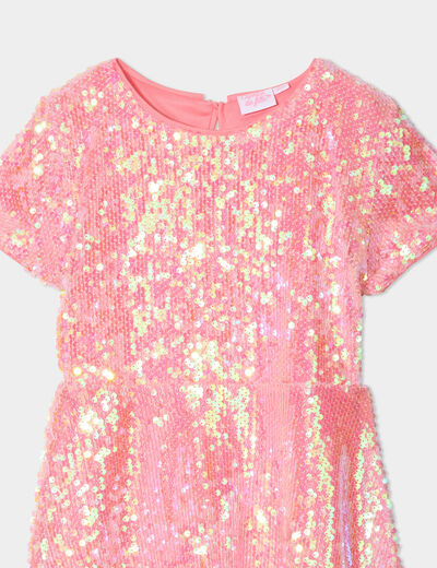 Robe à sequins manches courtes rose fille