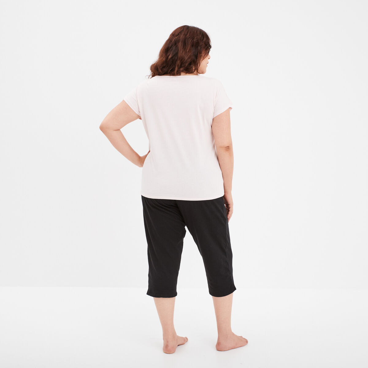 Ensemble pyjama corsaire coton rose poudrée femme grande taille