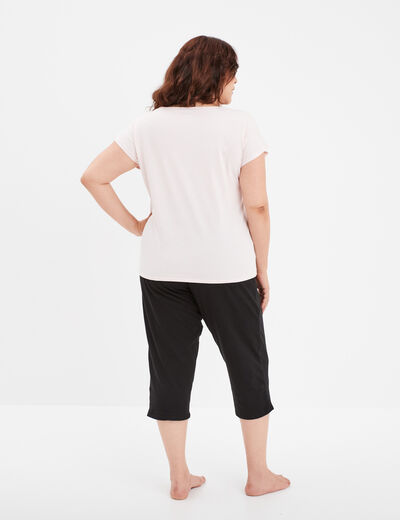 Ensemble pyjama corsaire coton rose poudrée femme grande taille