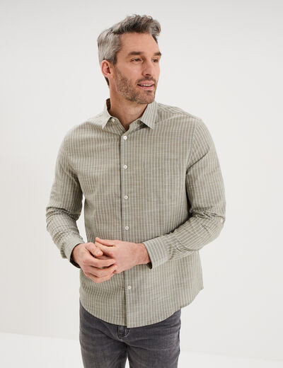 Chemise manches longues coton vert kaki homme