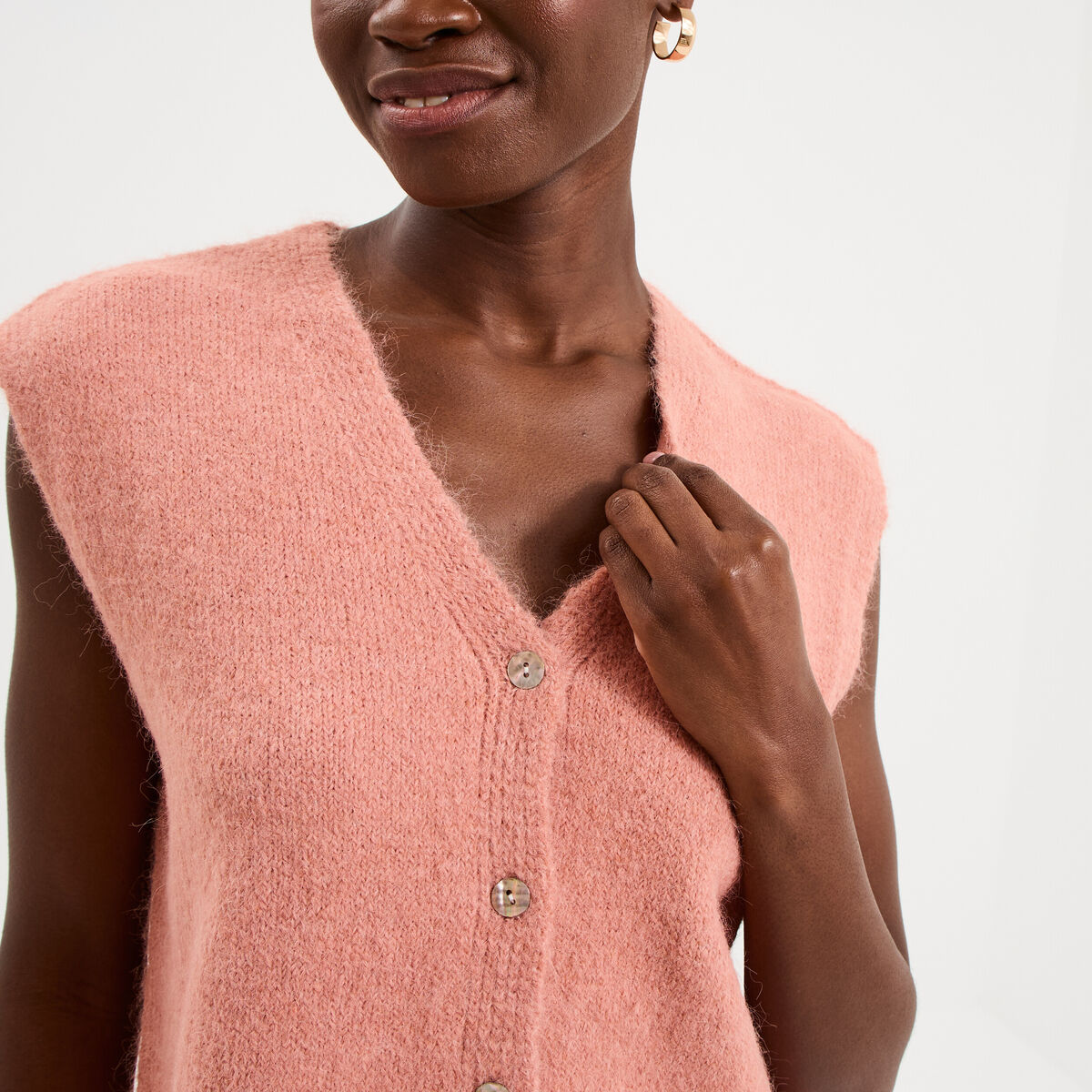 Gilet sans manches col en V rose fushia femme