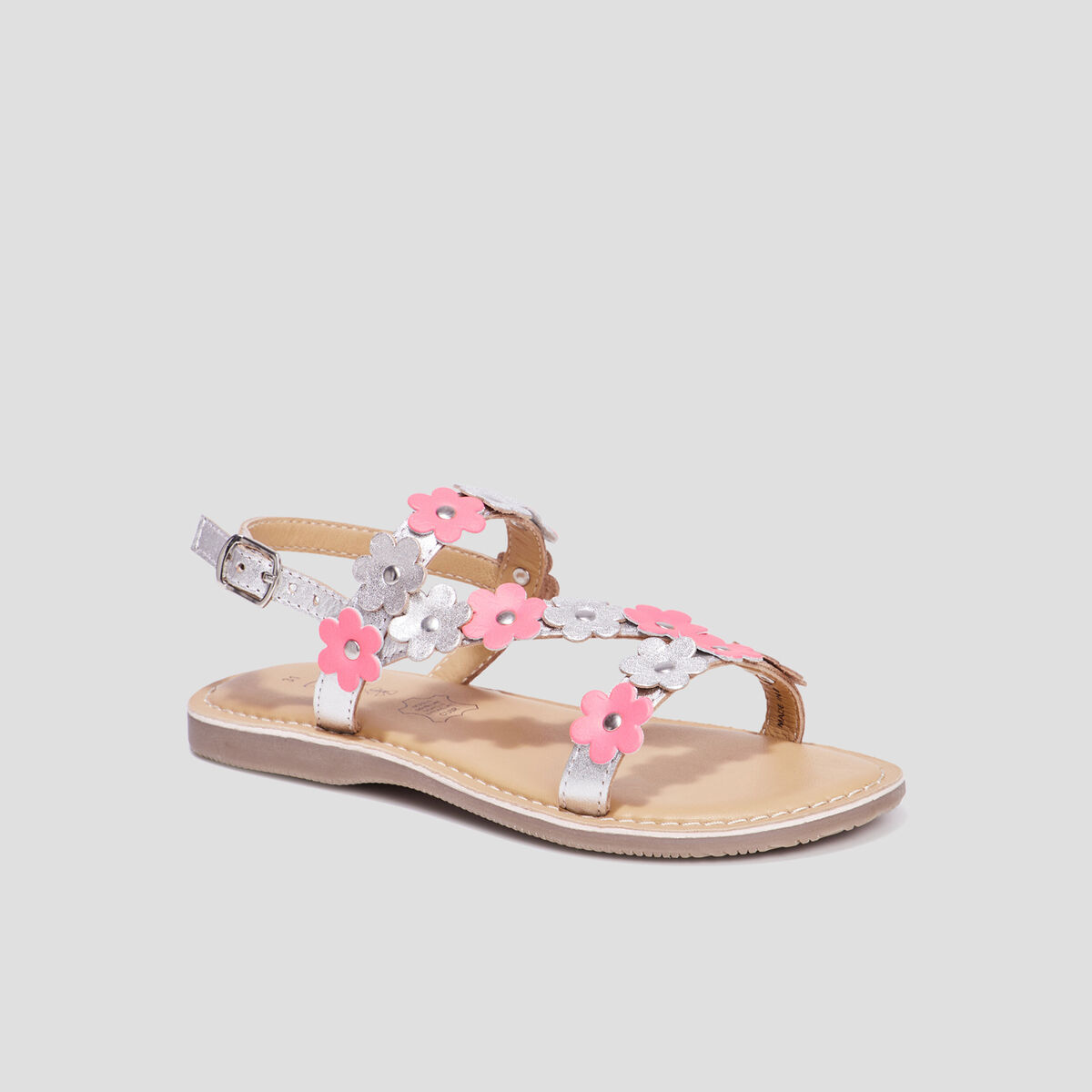 Sandales brides fleurs en cuir Creeks rose fille