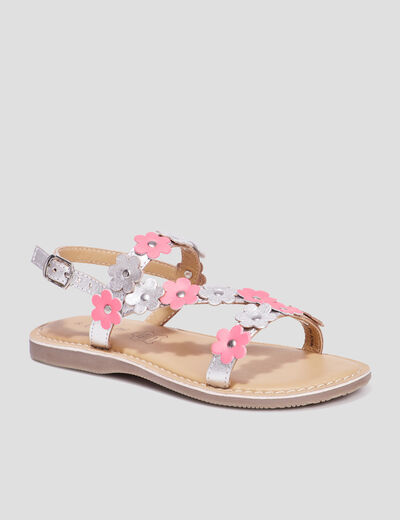 Sandales brides fleurs en cuir Creeks rose fille
