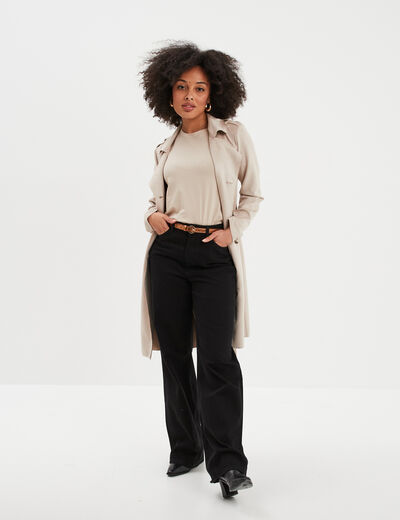 T-shirt col rond manches courtes coton beige femme