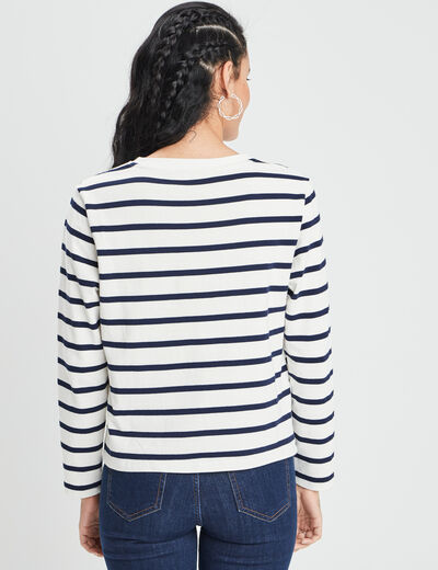 T-shirt manches longues avec broderie ivoire femme