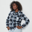 Chemise manches retroussables poches bleu femme