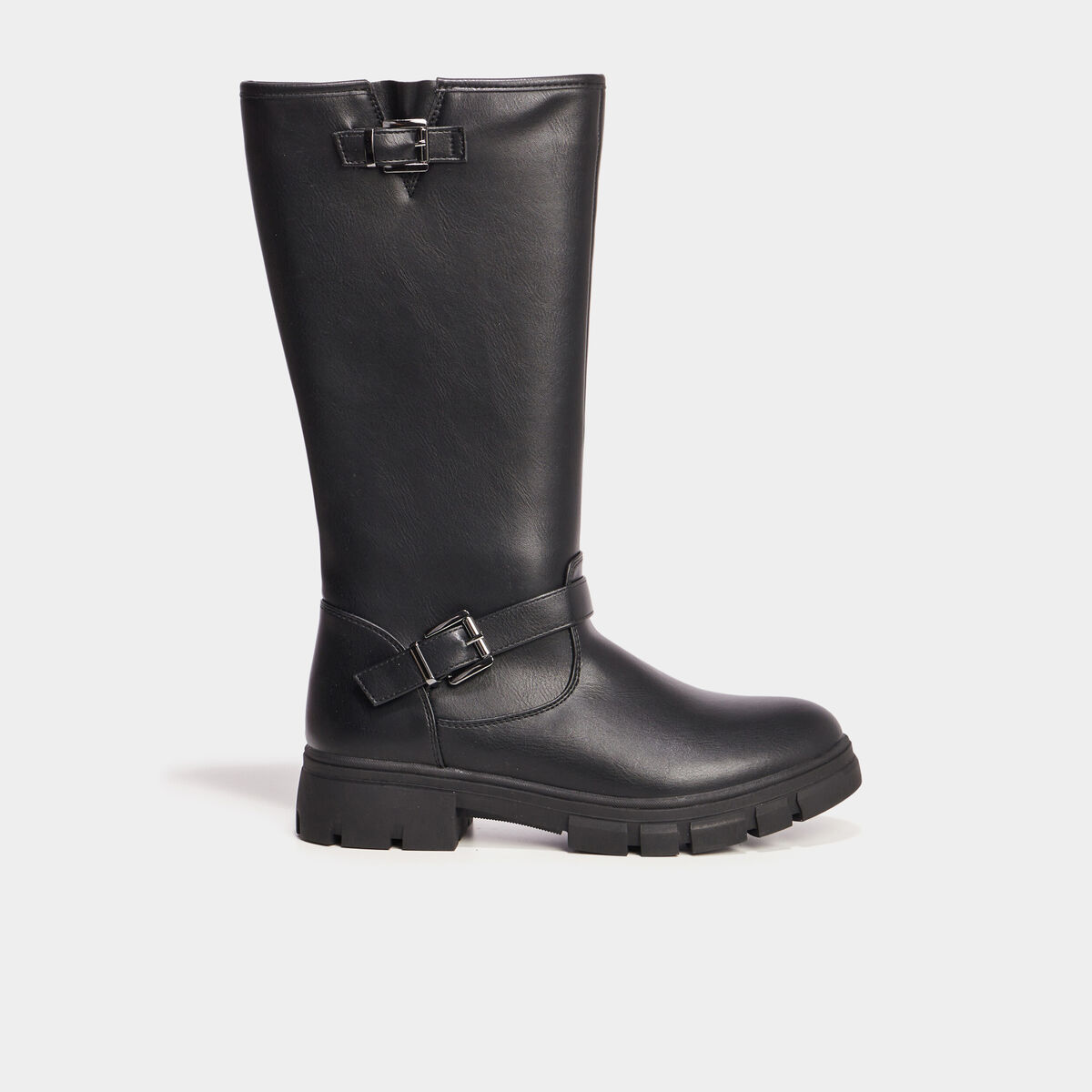 Bottes crantées à bout rond avec boucles noir fille