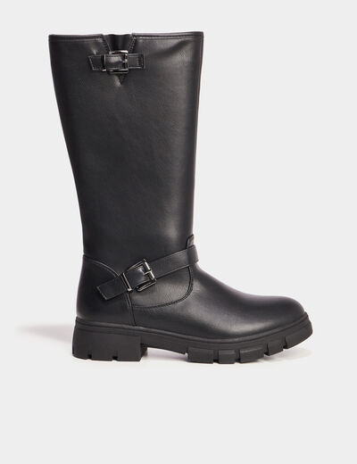 Bottes crantées à bout rond avec boucles noir fille