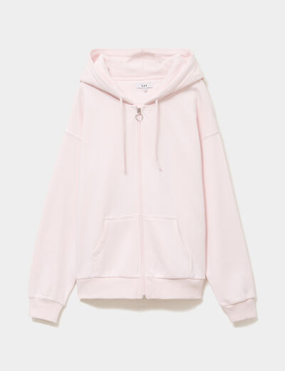 Sweat zipp&eacute; &agrave; capuche molleton rose clair femme