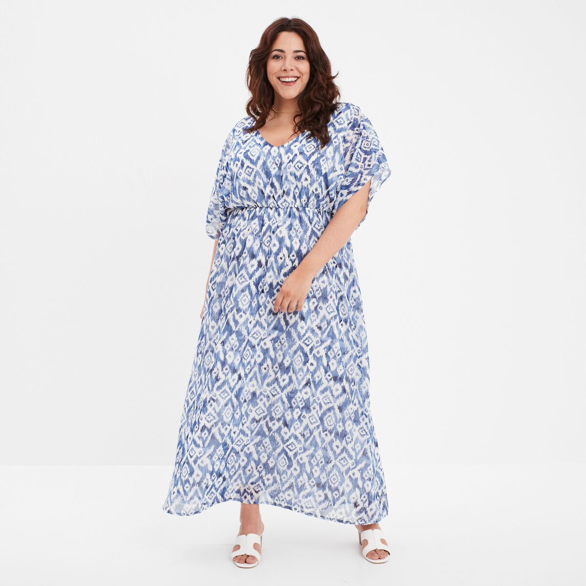 Robe longue évasée dos en V bleu electrique femme grande taille