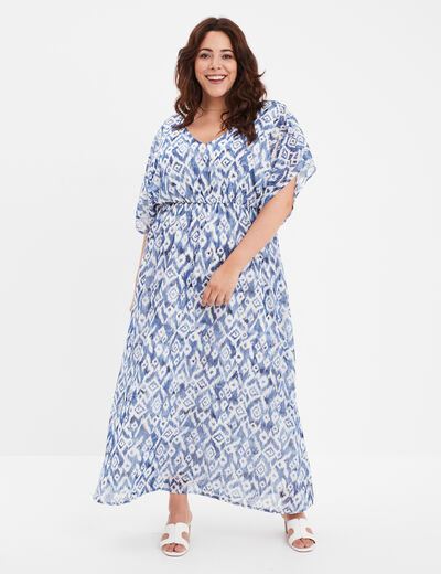 Robe longue évasée dos en V bleu electrique femme grande taille