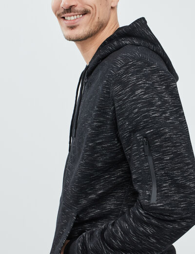 Sweat zipp&eacute; &agrave; capuche en molleton noir homme