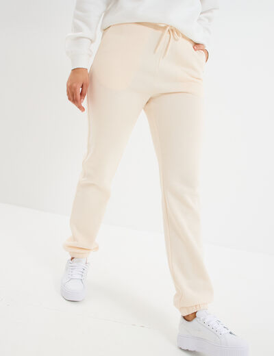 Pantalon jogging droit molleton sable femme