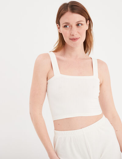 Haut de pyjama crop-top ivoire femme