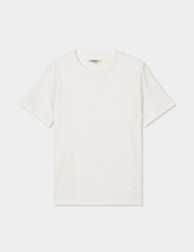 T-shirt col rond manches courtes coton blanc femme