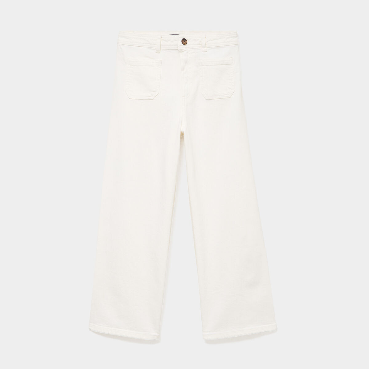 Jean large cropped poches plaqu&eacute;es coton ivoire femme