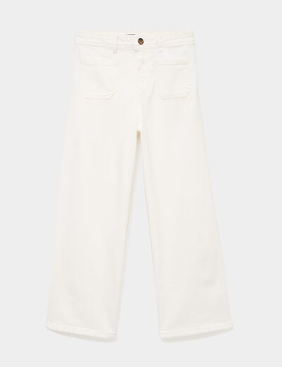 Jean large cropped poches plaqu&eacute;es coton ivoire femme