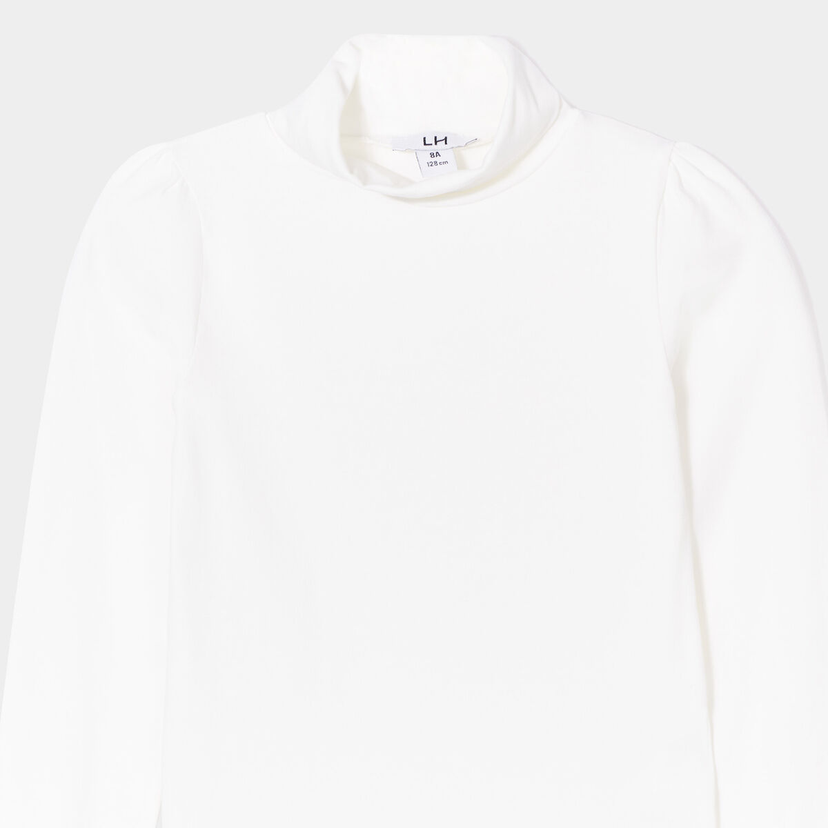 T-shirt col roul&eacute; manches longues coton ecru fille