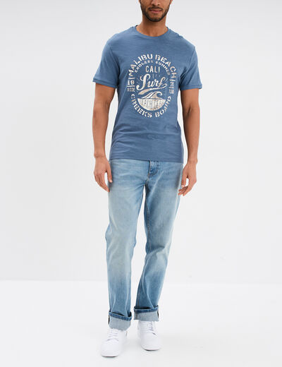 T-shirt droit manches courtes coton bleu foncé homme