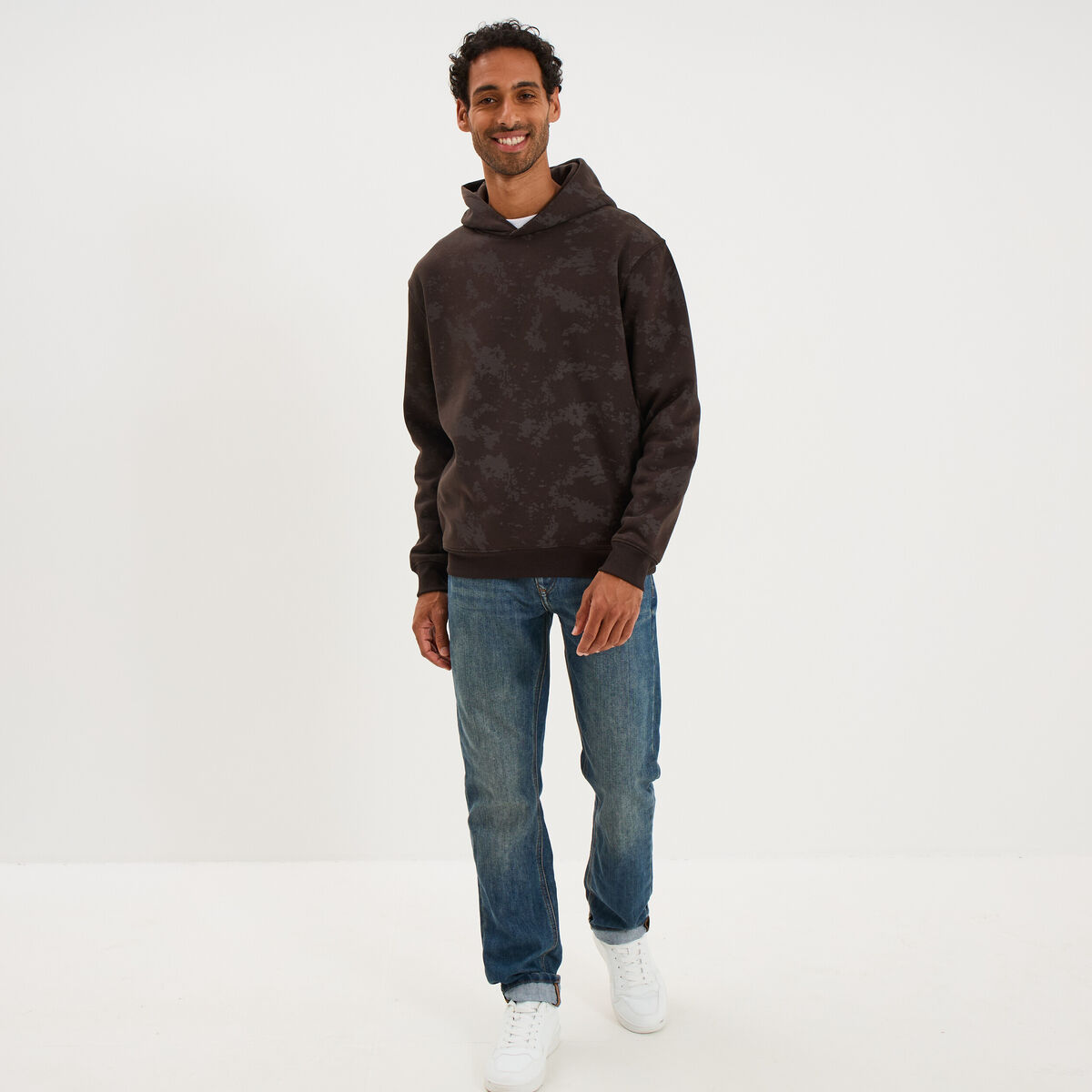 Sweat hoodie &agrave; capuche molleton marron chocolat homme