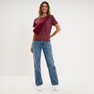 T-shirt coton col rond manches courtes bordeaux femme