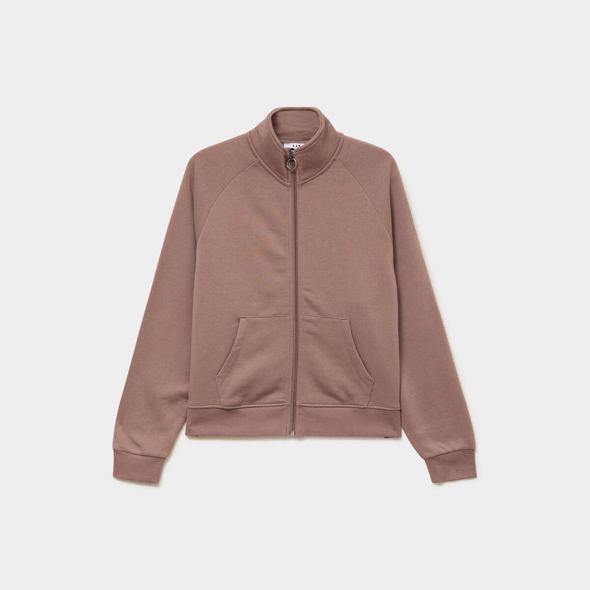 Sweat zipp&eacute; molleton col montant marron cognac femme