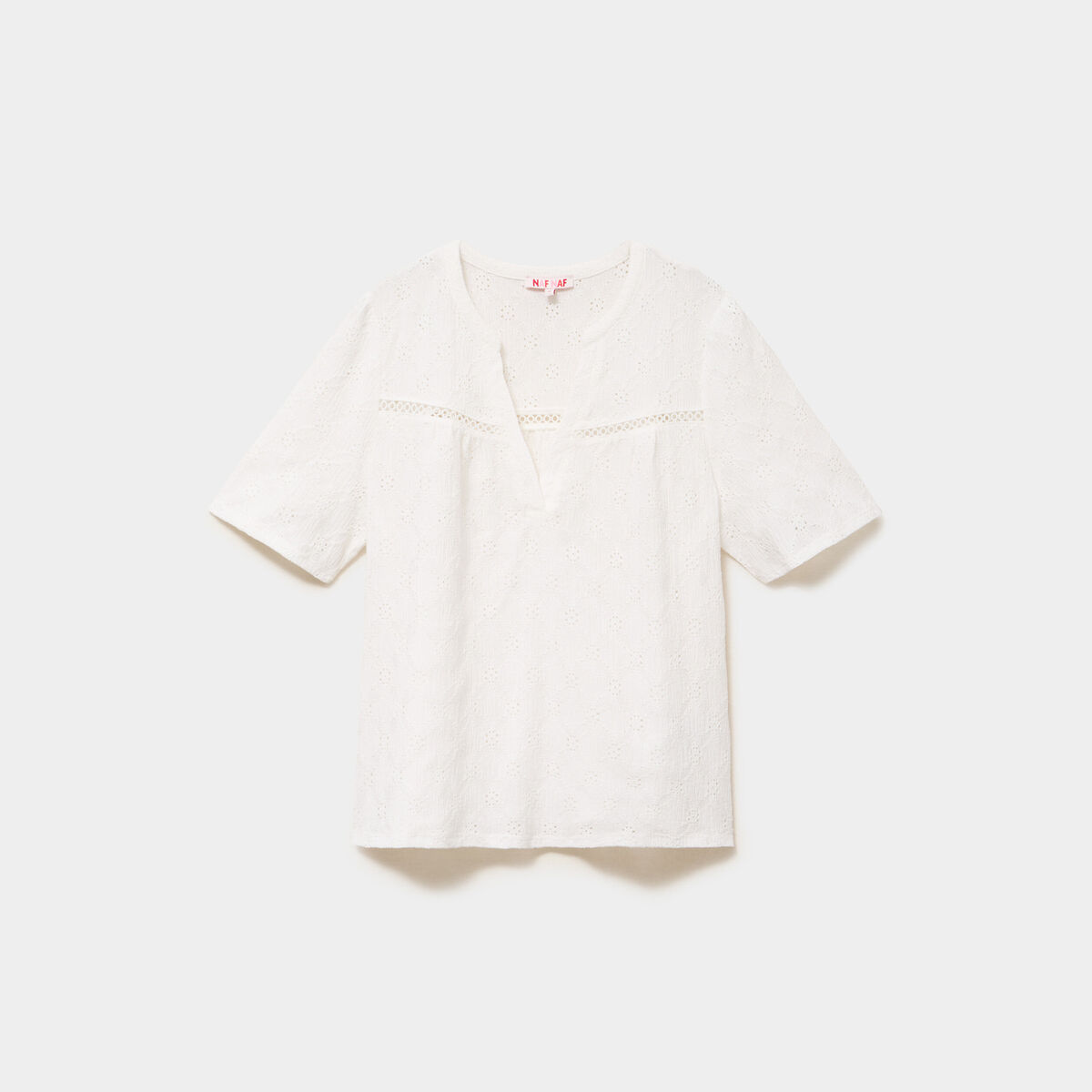Blouse brod&eacute;e col tunisien blanc femme