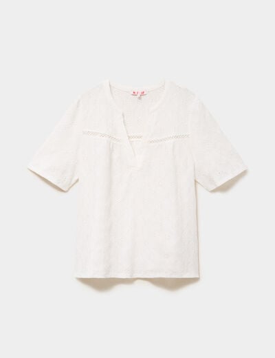Blouse brod&eacute;e col tunisien blanc femme