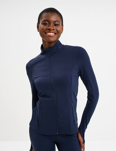 Veste de sport ajust&eacute;e avec fermeture bleu marine femme