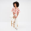 Blouse manches courtes papillons coton ecru femme