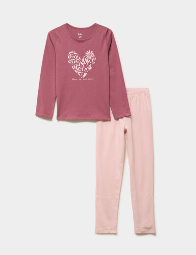 Ensemble pyjama pantalon t-shirt coton vieux rose fille