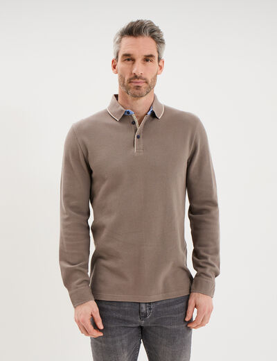 Polo piqu&eacute; droit manches longues coton gris homme