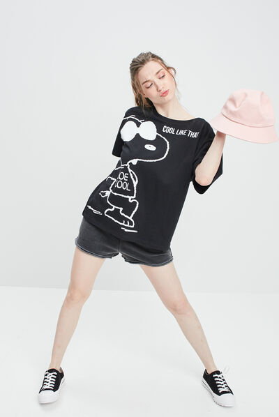 T-shirt manches courtes Snoopy noir femme