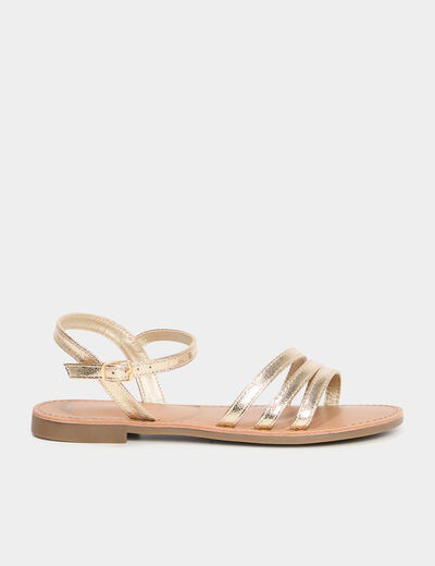 Sandales plates jaune or femme