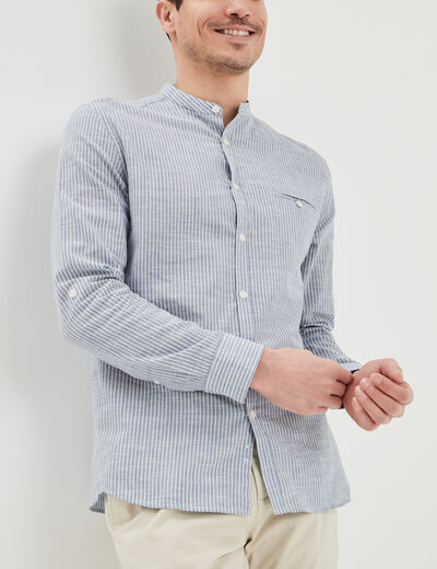 Chemise manches longues col mao coton gris clair homme