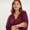 Blouse manches 3/4 et col tunisien bordeaux femme grande taille