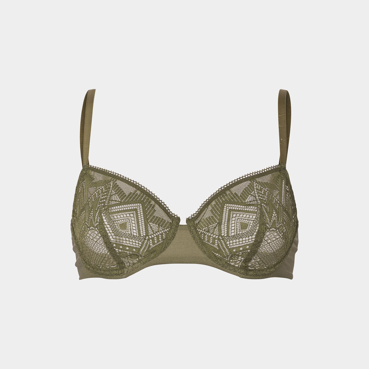 Soutien-gorge emboîtant en dentelle vert kaki femme