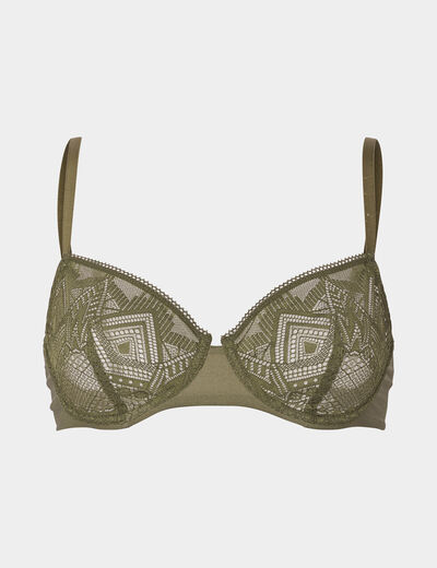 Soutien-gorge emboîtant en dentelle vert kaki femme