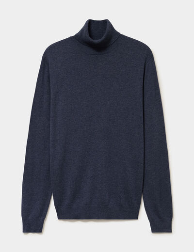 Pull col roul&eacute; manches longues bleu marine homme
