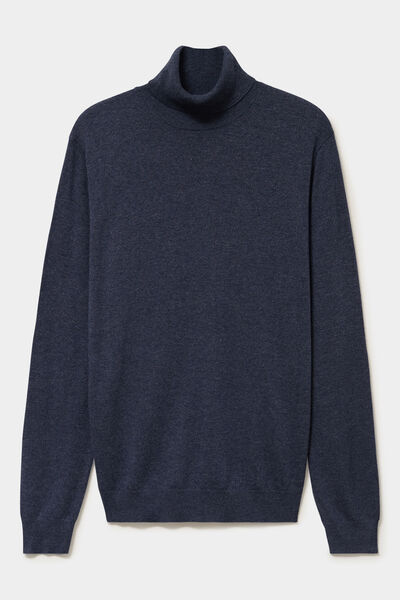 Pull col roul&eacute; manches longues bleu marine homme