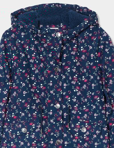 Parka droite à capuche bleu marine fille